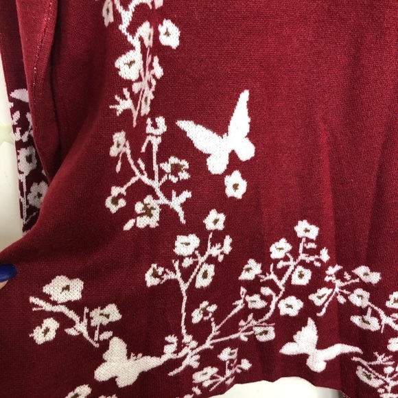 𝅺Vertigo poppy intarsia burgundy & white floral hooded cardi sweater coa… - Picture 8 of 15